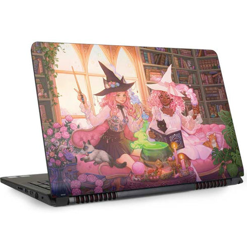 Pink Anime Witch Girls in Library with Cats by Ivy Dolamore Dell Inspiron Skin